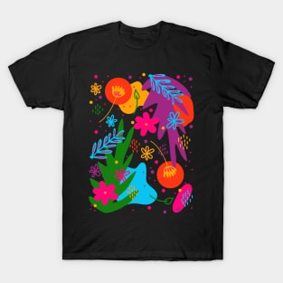 Jewel Tone Flower Pattern Colorful Tropical Aesthetic T-Shirt